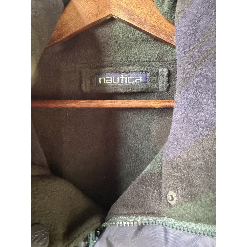 Vintage Nautica Jacket Mens Green Reversible Hooded Windbreaker 90s - Picture 8 of 9